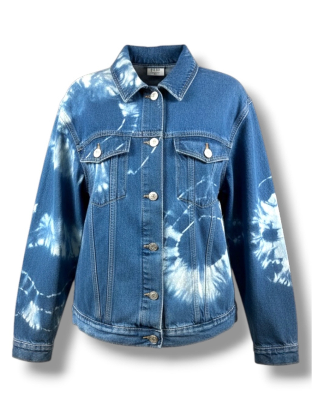 BDG Urban Outfitters Tie-Dye Oversized Denim Jacket in Blue and White XS